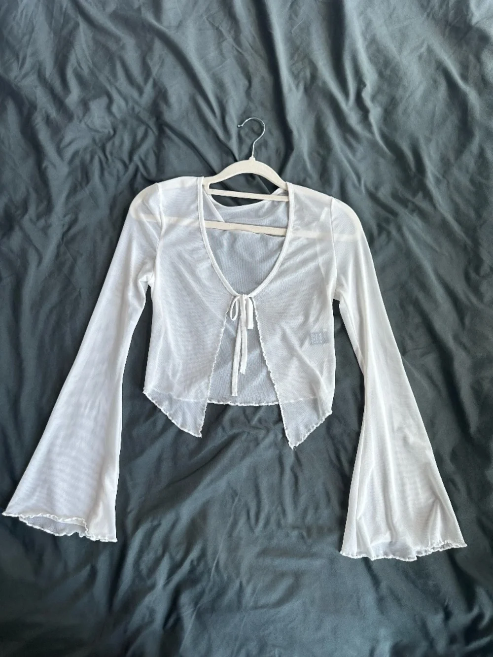 White Sheer Mesh Tie Front Top